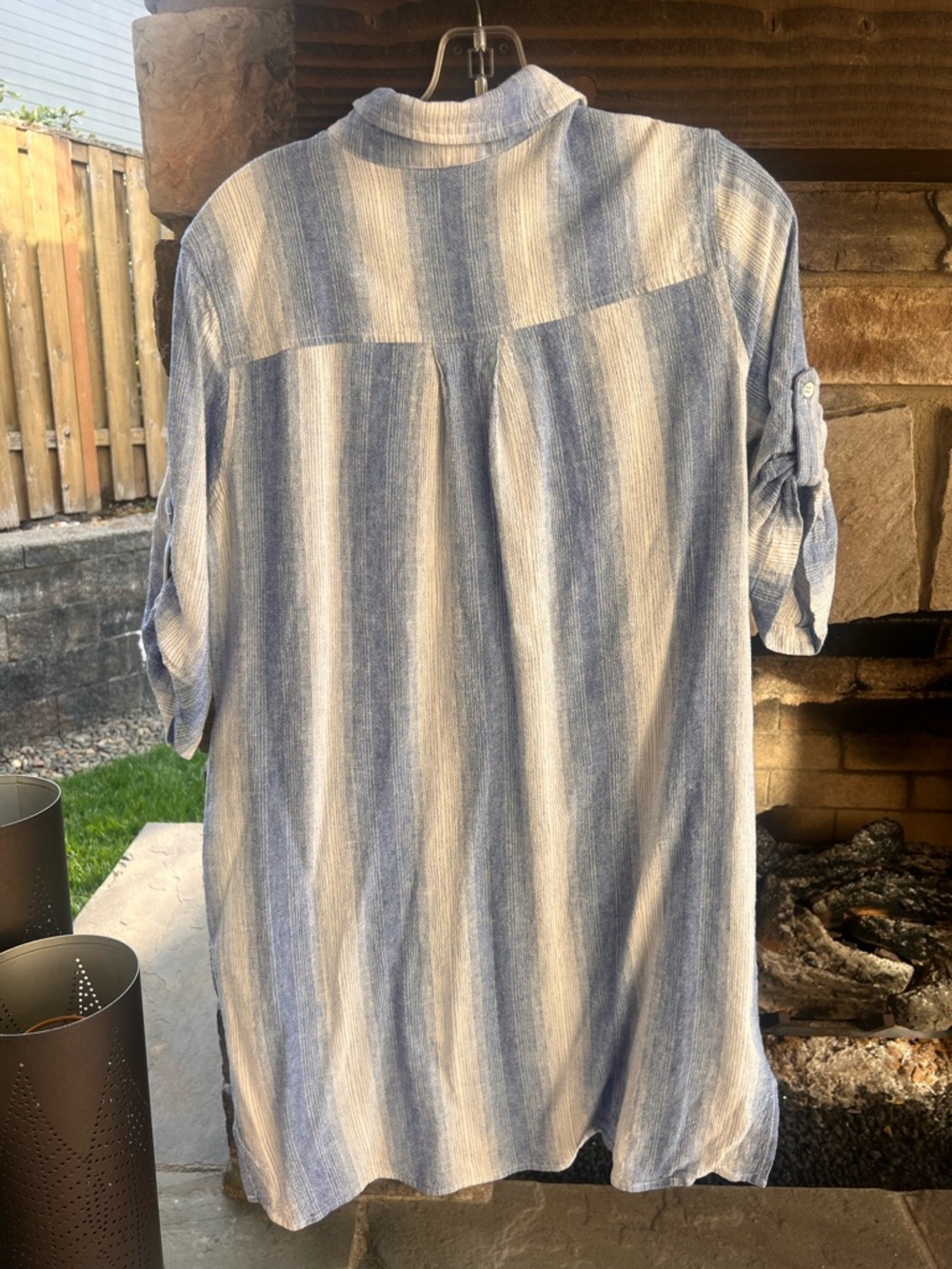 Bella Dahl Blue and White Striped Button Tunic/Dress Large - Picture 2 of 7
